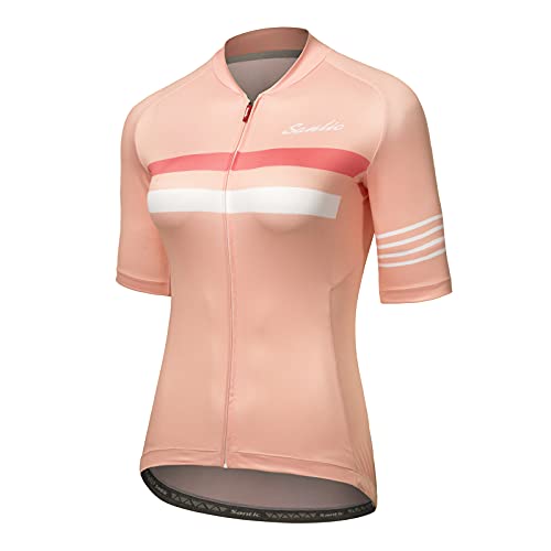 Santic Radtrikot Damen Kurzarm Fahrradtrikot Damen Fahrradshirt Radshirt Kurzarm mit Taschen Sommer Rosa EU XL von Santic