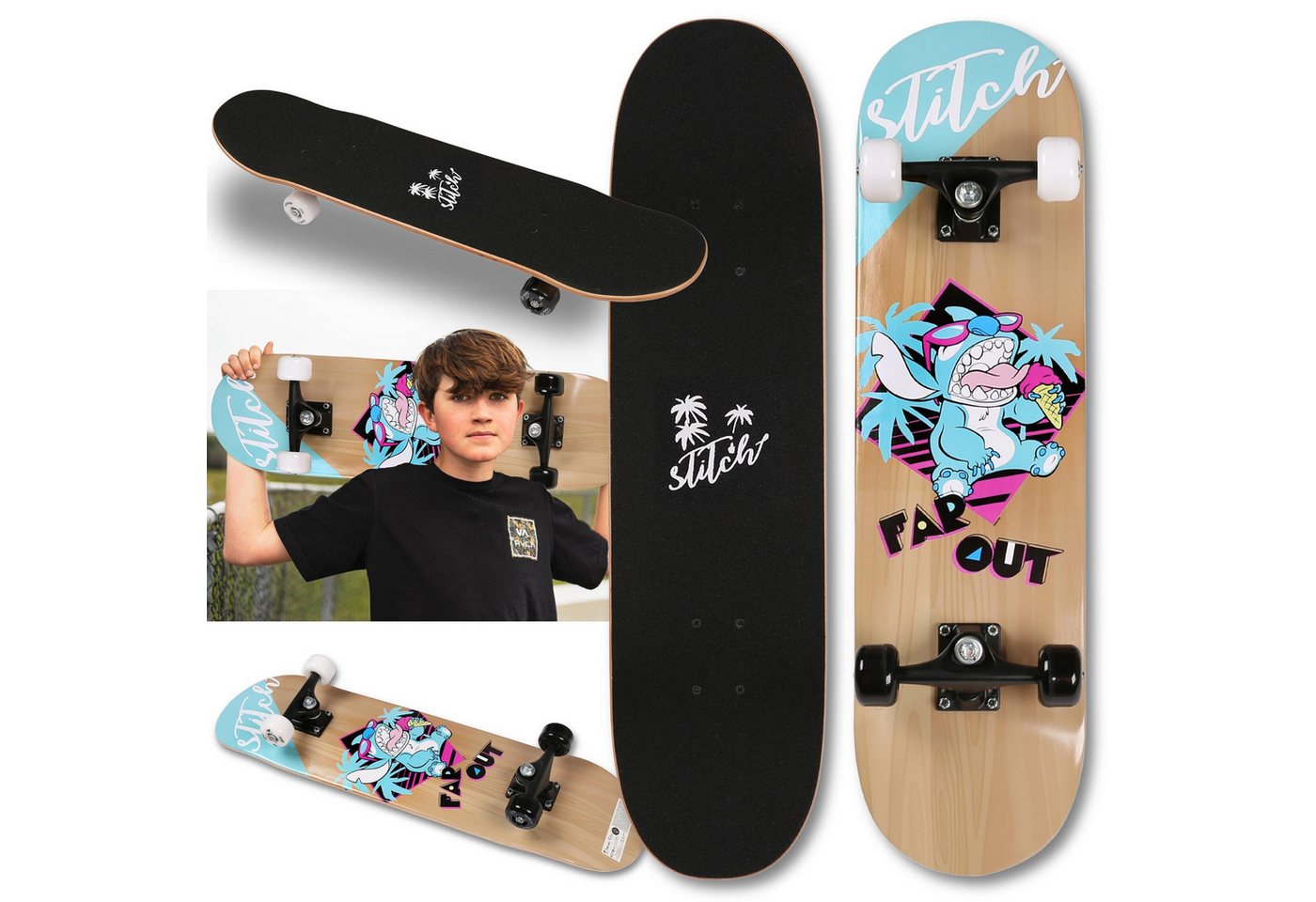 Sarcia.eu Skateboard Stitch DISNEY Holz-Skateboard 79 cm, rutschfest, stabil bis 100 kg von Sarcia.eu