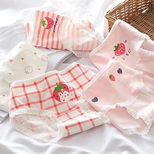 3 Teile/Satz Spitze Erdbeere Süßes Mädchen Unterwäsche Baumwolle Gabelung Japanische Nette Cartoon Student Streifen Druck Höschen Frauen-L von Saturey
