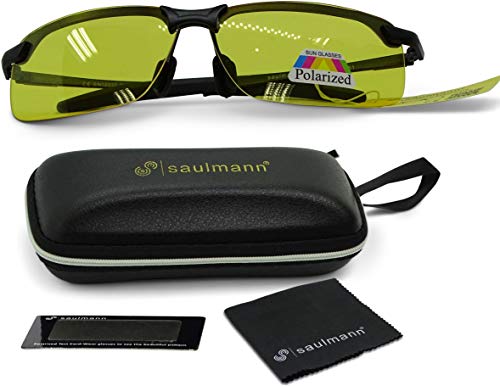 Saulmann® Polarisierte Nachtsichtbrille, UV-Schutz, Blendschutz Nachtfahrbrille zum Autofahren, Ultraleichtes Metal-Gestell – SM6781 von Saulmann