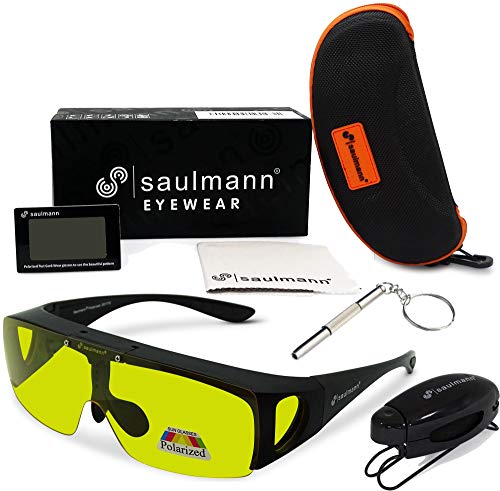 Saulmann® Polarisierte Unisex Flip-UP Überzieh Blendschutzbrille - Kontrast Outdoor- & Nacht Fahrbrille mit UV-Schutz gegen blendendes Licht und Antireflexbeschichtung - Polbrille ZO5115 von Saulmann