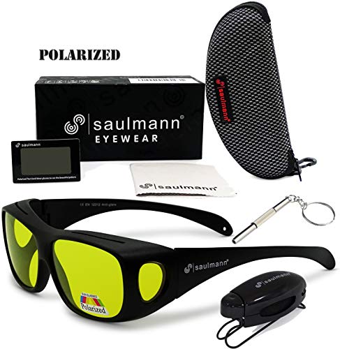 Saulmann® ✅ Polarisierte Unisex Überzieh Blendschutzbrille - Kontrast Outdoor- & Nacht Fahrbrille mit UV-Schutz gegen blendendes Licht und Antireflexbeschichtung - Polbrille SM5776 von Saulmann