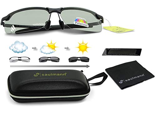 Saulmann® Smart Photochromatische & Polarisierte selbsttönende Sonnenbrille, UV-Schutz, für Fahren, Sport und andere Outdoor Aktivitäten, Ultraleichtes Metal-Gestell – SM7875 von Saulmann