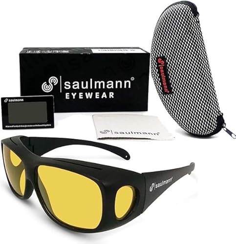 Saulmann® Polarisierte Unisex Überzieh Blendschutzbrille - Kontrast Outdoor- & Nacht Fahrbrille mit UV-Schutz gegen blendendes Licht und Antireflexbeschichtung - SM5775 von Saulmann