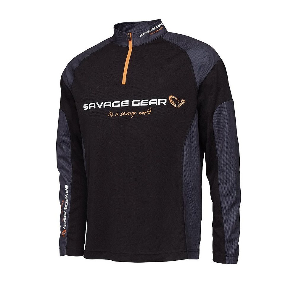 Savage Gear Longsweatshirt Tournament Gear Shirt 1/2 Zip S-XXL Black Schwarz Angelshirt Tricot Atmungsaktiv, Bügelfrei, Knitterfest, Leichtgewicht, Schnelltrocknend von Savage Gear