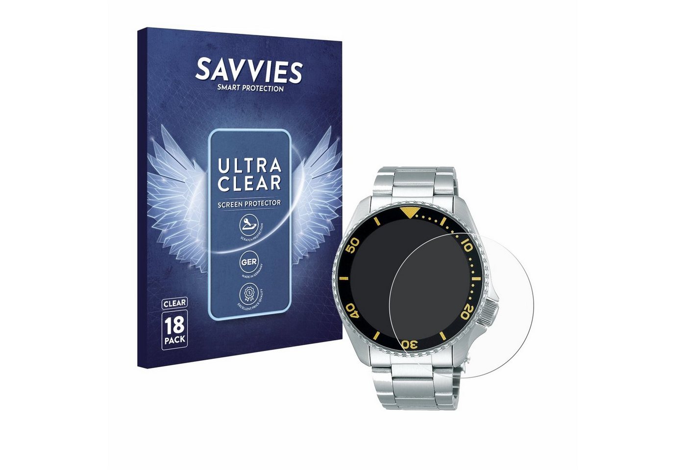 Savvies Schutzfolie für Seiko 5 Sports SRPD59K1, Displayschutzfolie, 18 Stück, Folie klar von Savvies