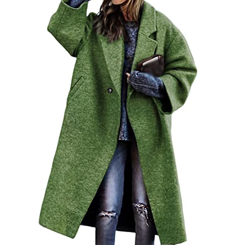 Herbst Damenbekleidung Color-Blocking Plaid Langarm Revers Mantel Bedruckter Wollmantel (Color : Green, Size : M) von Sawmew