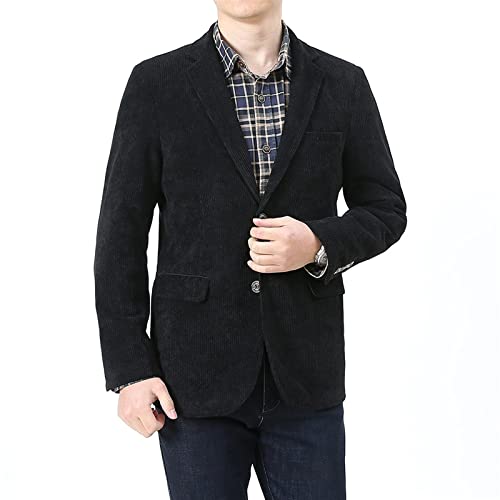 Herren Cord Casual Sakko Sportlich Freizeit Blazer Regular Fit Anzug Lässig (Color : Black, Size : XL) von Sawmew