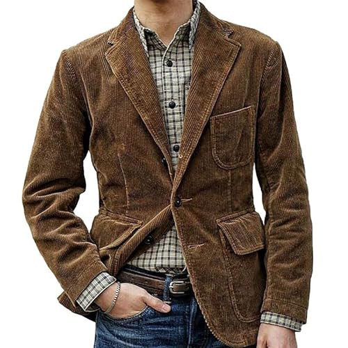 Herren Cord Casual Sakko Sportlich Freizeit Blazer Regular Fit Anzug Lässig (Color : Brown, Size : XL) von Sawmew