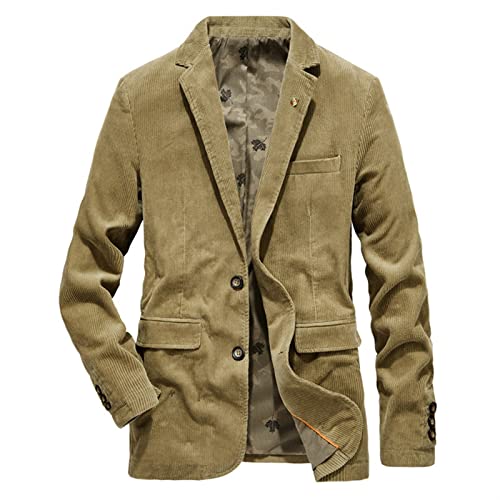 Herren Sakko Cord Slim Fit Blazer Business Anzugjacke Sportlich Freizeit Cordjacke, Herren Anzug Cord Jacke Sakko Blazer Klassisch Freizeit Top Coat Sakko Vintage Anzüge (Color : Khaki, Size : L) von Sawmew