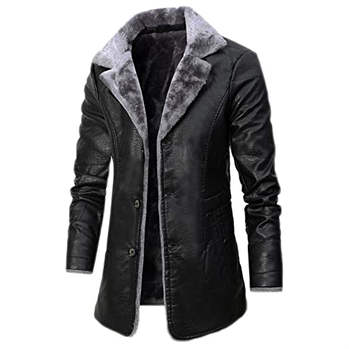 Herren Warme Plüsch Samt Lederjacke, Mantel Wintermantel Slim Fit Wollmantel Business Herrenmantel Lange Trenchcoat Jacken (Color : Black, Size : XL) von Sawmew