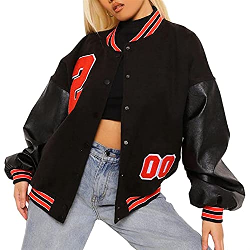 Sawmew Damen College Jacke Baseball Sportjacke Sweatjacke Unisex Patchwork Old School Varsity Jacket Vintage Hip Hop Streetwear Oversized Mantel (Color : Black B, Size : S) von Sawmew