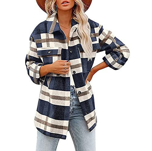 Sawmew Damen Holzfäller Jacke Hemdjacke Urban Style Hemdbluse Oversize Kariert Herbst Winter Freizeit Karobluse Retro Karo Basic Jacke (Color : Blue A, Size : M) von Sawmew