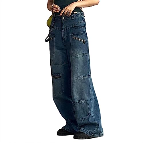 Sawmew Damen Jeans Hose mit Hoher Taille Y2K Style Harajuku E-Girl Streetwear Hose Casual Pants Slim Vintage Flare Denim Hose (Color : Blue, Size : S) von Sawmew