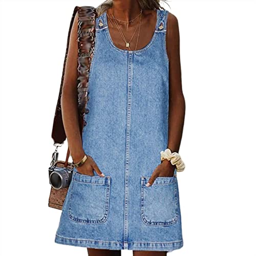 Sawmew Damen Jeanskleid Latzkleid Mini Sommerkleider Damen Kleider Rock Strapsrock Kleid Damen Strapsrock Kurzes Kleid (Color : Blue, Size : M) von Sawmew