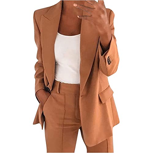 Sawmew Damen Sportlich Oversize Dünn Blazerjacke Retro Jacke Büro Office Suit Blazer mit Taschen Basic Jacke Longblazer Trenchcoat Strickjacke Große Größen Revers Anzug Für Office von Sawmew