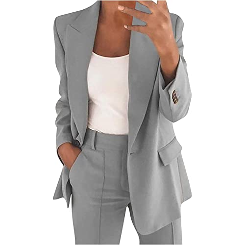 Sawmew Damen Sportlich Oversize Dünn Blazerjacke Retro Jacke Büro Office Suit Blazer mit Taschen Basic Jacke Longblazer Trenchcoat Strickjacke Große Größen Revers Anzug Für Office von Sawmew