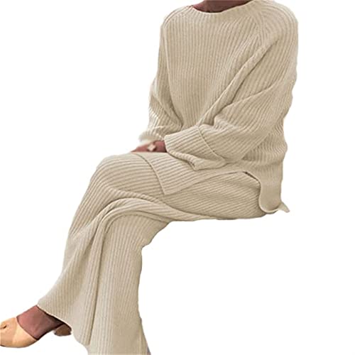 Sawmew Damen Strick Set Pullover mit Kapuze 2 Stück Set Outfits Damen Freizeitanzug Gestrickt Sportanzug Jogginganzug Trainingsanzug Set (Color : Apricot A, Size : S) von Sawmew