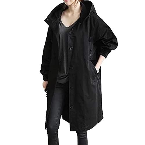 Sawmew Damen Trenchcoat Langer Mantel Damen Oversized Trenchcoat Lang Leicht Parka Jacke Winddichter Mantel Klassische Herbst Frühling Jacke (Color : Black, Size : XL) von Sawmew