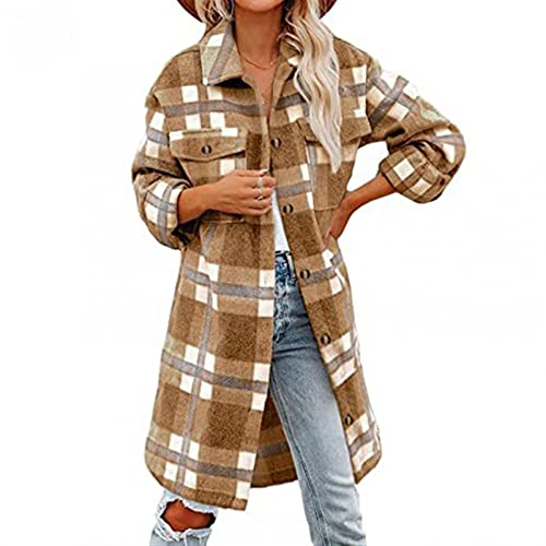 Sawmew Flannel Hemd Frauen Kariert Flanellhemd Damen Jacke Oversize Mantel HolzfäLler Hemdjacke Karierte Warm Langarmshirt Frühling Winter Flanell Lang Oberteil Langarm Bluse Locker Shirt Top von Sawmew