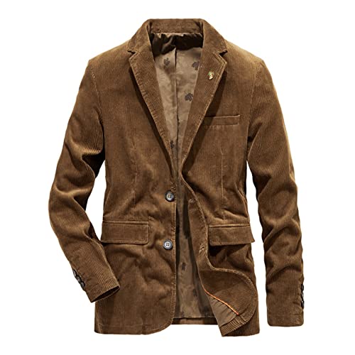 Sawmew Herren Casual Anzug Sakko Cord Anzug Mit Zwei Knöpfen Modern Freizeit Blazer S-3XL (Color : Brown, Size : XL) von Sawmew