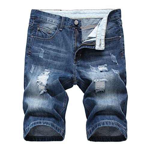 Sawmew Herren Destroyed Denim Jeans Shorts Sommer Ripped Kurze Hose Männer Löcher Kurz Jeanshose Zerrissene Bermuda Stretch Jeanspants (Color : Dark Blue, Size : XXL) von Sawmew