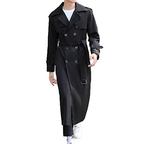 Sawmew Herren Herbst Winter Lange Mantel mit Gürtel Trenchcoat Zweireiher Slim Fit (Color : Black Spring, Size : 6XL) von Sawmew