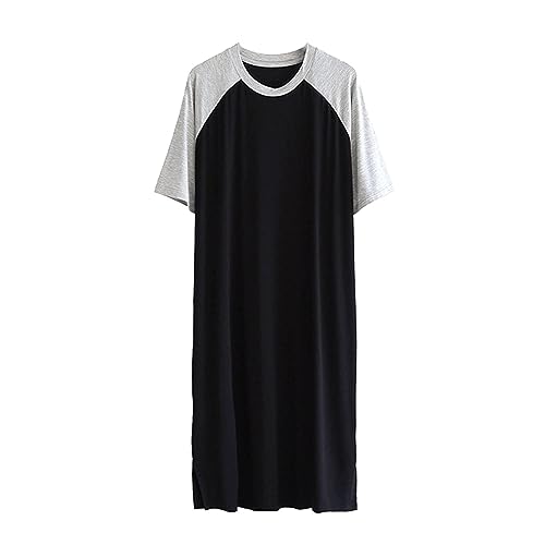 Sawmew Herren Nachthemd Kurzarm Modal Einteiliger Schlafanzug Luftig Lang Nachtwäsche Shirt Praktisch Sleepshirt (Color : Black, Size : 6XL) von Sawmew