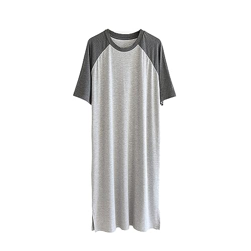 Sawmew Herren Nachthemd Kurzarm Modal Einteiliger Schlafanzug Luftig Lang Nachtwäsche Shirt Praktisch Sleepshirt (Color : Light Gray, Size : 5XL) von Sawmew