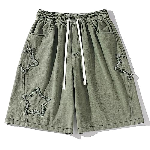 Sawmew Herren Shorts Street Hip Hop Hohe Taille Casual Sommer Vintage Denim Shorts Y2K Baggy Harajuku Streetwear (Color : Green, Size : 3XL) von Sawmew