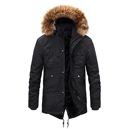 Sawmew Herren Winterjacke Winter Parka Jacken Kapuze Wintermantel Warme Gefütterte Winterparka mit Kunstfell (Color : Black, Size : 4XL) von Sawmew