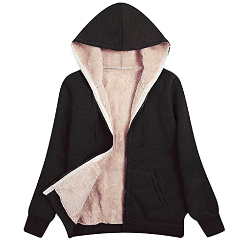 Sawmew Hoodie Winterjacke Damen Reißverschluss, Zip Hoodie Sweatshirt, Kapuze Plüschjacke Hooded Jacket (Color : Black, Size : 4XL) von Sawmew