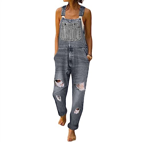 Sawmew Latzhose Damen Denim Stretch Straight Leg Jeans Overall Damen Bib Jean Jumpsuits (Color : Grey, Size : 3XL) von Sawmew