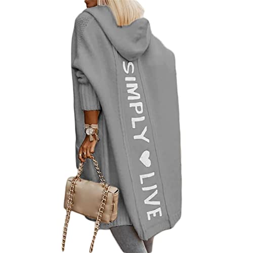 Sawmew Strickjacke Damen Elegant Verdickte Lang Strickmantel mit Kapuze Herbst Winter Warm Lang Mantel mit Tasche Oversize Pullover Pulli Hoodie Outwear Cardigan Tops (Color : Gray, Size : XL) von Sawmew