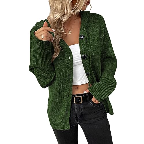 Sawmew Strickjacke Damen Grau Pulli Strick Strick Women Cardigan Jacke mit Kapuze Mantel Pulli Strickjacken (Color : Green, Size : M) von Sawmew