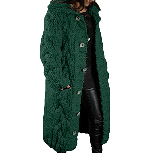 Sawmew Strickjacke Damen Strickmantel Lang Grobstrick Strick Cardigans Strickpullover Outwear Langarm Coat Kapuzenpullover Lose Warm Herbst Winter Jacke Lange Pullover Mantel mit Kapuze Strickcardigan von Sawmew