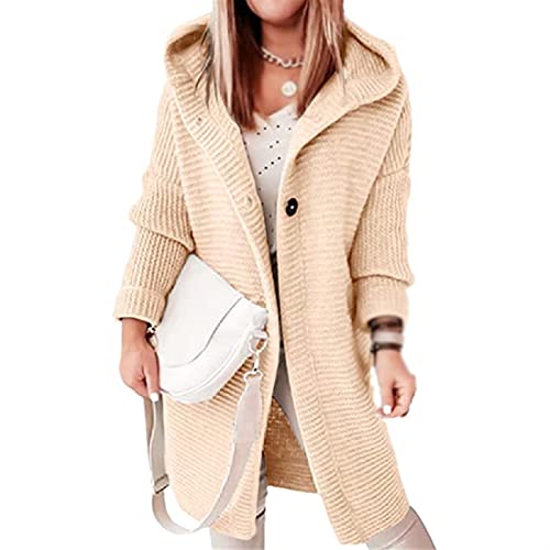 Sawmew Strickjacken mit Kapuze für Damen Langarm Einfarbig Gestrickte Cardigan Mäntel mit Taschen (Color : Beige, Size : S) von Sawmew