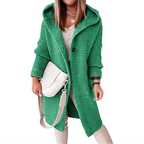 Sawmew Strickjacken mit Kapuze für Damen Langarm Einfarbig Gestrickte Cardigan Mäntel mit Taschen (Color : Dark Green, Size : XL) von Sawmew