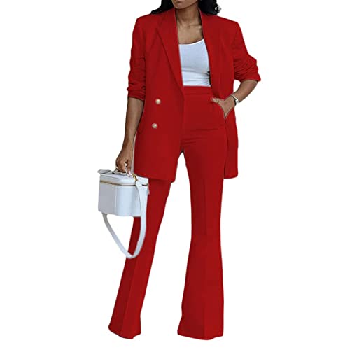 Sawmew Zweiteiler Hosenanzug Damen Elegant Business Anzug Set Langarm Blazer Büro Business Hosen + Mäntel Jacke Outwear Anzüge 2-teilig Anzug Streetwear Festlich Sportlich Hosenanzug Elegant (Color : von Sawmew