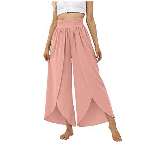 Haremshose Damen,Sommerhose Weites Bein Damen Schlupfhose Damen Sommer Sommerhose Damen Leichte Sommerhosen Für Damen Hose Schwarz Damen Stretch Yogahose Damen Weite Hosen Damen Sommer(1-Pink,M) von Saymany