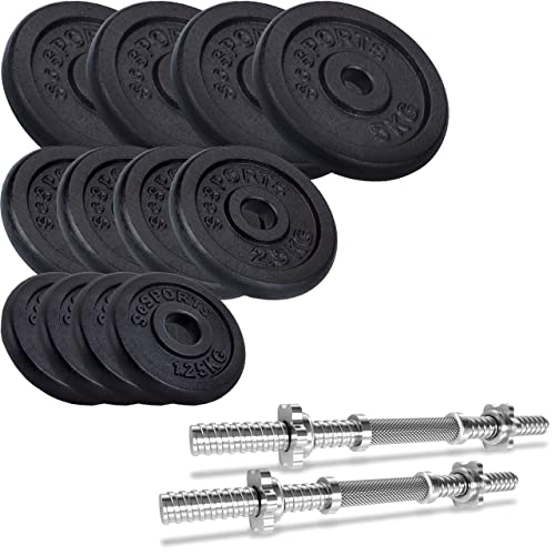 ScSPORTS® Kurzhantel Set - 20/27/30/40/60/70 kg, 2 Hantelstangen, Scheiben, 30mm, Gusseisen, Gewinde, Sternverschluss - Kurzhantelset, Hantelset, Kurzhantelstange (35 KG (4x5 + 4x2.5 + 4x1.25)) von ScSPORTS