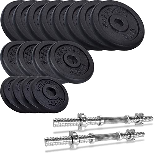 ScSPORTS® Kurzhantel Set - 20/27/30/40/60/70 kg, 2 Hantelstangen, Scheiben, 30mm, Gusseisen, Gewinde, Sternverschluss - Kurzhantelset, Hantelset, Kurzhantelstange (55 KG (8x5 + 4x2.5 + 4x1.25)) von ScSPORTS