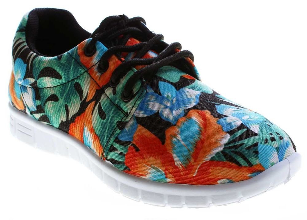 Scandi Damen Sneaker Halb Schuhe leicht flexibel bunt Schnürschuh Leinenschuhe Blumen Muster Bunt von Scandi