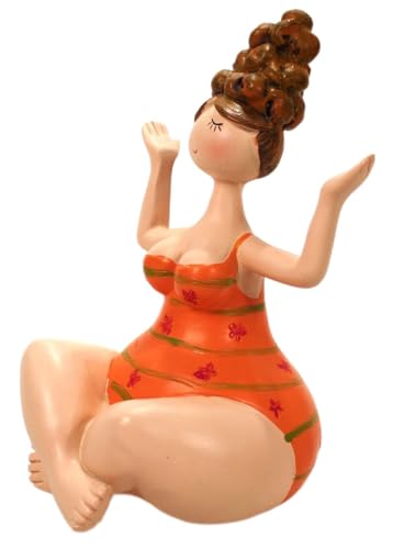 Yoga Dame im Badeanzug orange sitzend 12 cm Mädchen Rubensfrau mollige Dame Badenixe Dicke Frau Badezimmer Figur Schwimmerin von Schick-Design