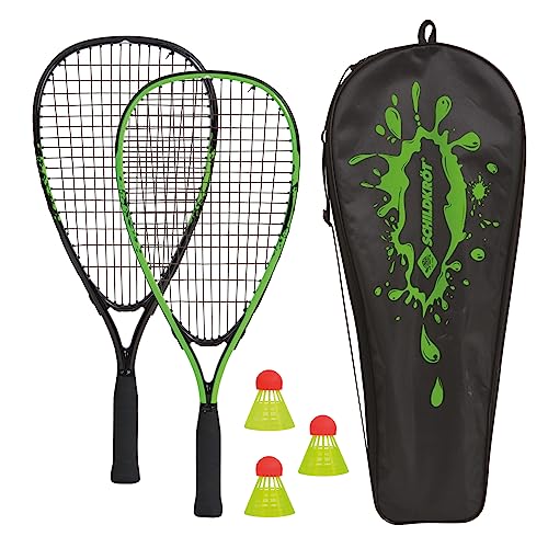 Schildkröt Speed-Badminton Set, 2 handliche Aluminium-Rackets, Länge 54,5cm, 3 windstabile Bälle, perfekt geeignet für ein windstabiles und schnelles Federball, wertige Tasche, grün-schwarz, 970905 von Schildkröt
