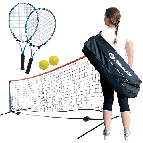 Schildkröt Backpack Tennis Set, Hobby-Tennisset mit freistehendem Netz, 2 Schläger, 2 Bälle (Ø7mm), Netzabmessung 300cm x 75cm, 6 Kunststoffkegel, in Umhängetasche, 970986, Mehrfarbig, Einheitsgröße von Schildkröt