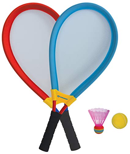 Schildkröt® Giant Racket Set, Jumbo-Federball, zwei überdimensionale Badminton Schläger XL mit einem elastischen Netz, einen Soft-Ball sowie einen bunten Federball, 970150 von Schildkröt