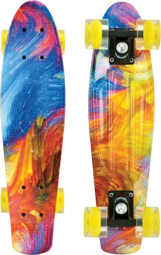 Schildkröt® Retro Skateboard Free Spirit, Premium Beach Board mit coolem Deckdesign, leuchtende LED Rollen, Design: Hurricane, 510783 von Schildkröt