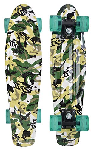 Schildkröt Unisex – Erwachsene Retro Skateboard Free Spirit, Premium Beach Board mit coolem Deckdesign, leuchtende LED Rollen, Design: Camouflage, 510781, One Size von Schildkröt