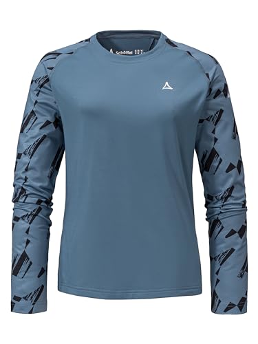 Schöffel Damen Longsleeve Lakata Trail L, atmungsaktives MTB Shirt, Fahrradtrikot mit 4-Wege Stretch und 4D BODY MAPPING, Langarmshirt für Radsport mit integriertem Brillenputztuch, bering sea, 42 von Schöffel